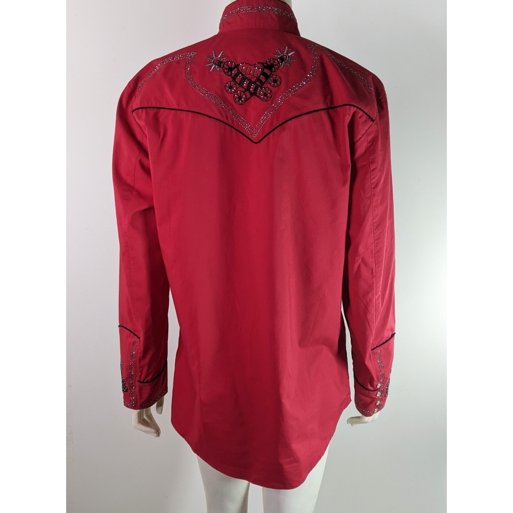 Unisex Red Western Pearl Snap Embellished Shirt Small Southwestern - Picture 7 of 11